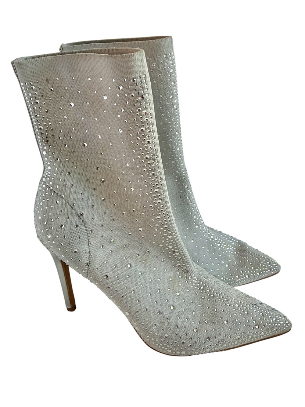 Bedazzled Women’s 8.5 Rhinestone Sparkly Silver Ankle Stretch Booties See Photos